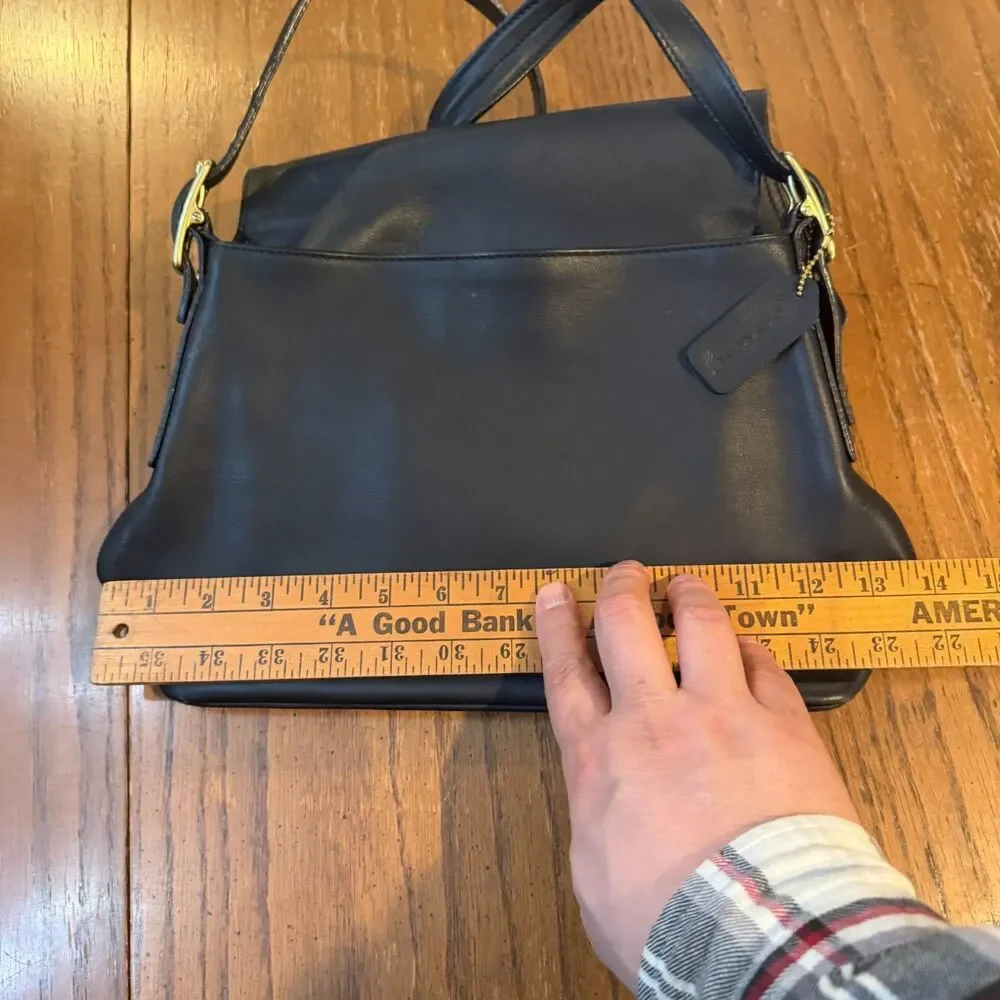 Coach Black Leather Shoulder Bag Flap Purse Brass Buckle Vintage USA C1P-9926